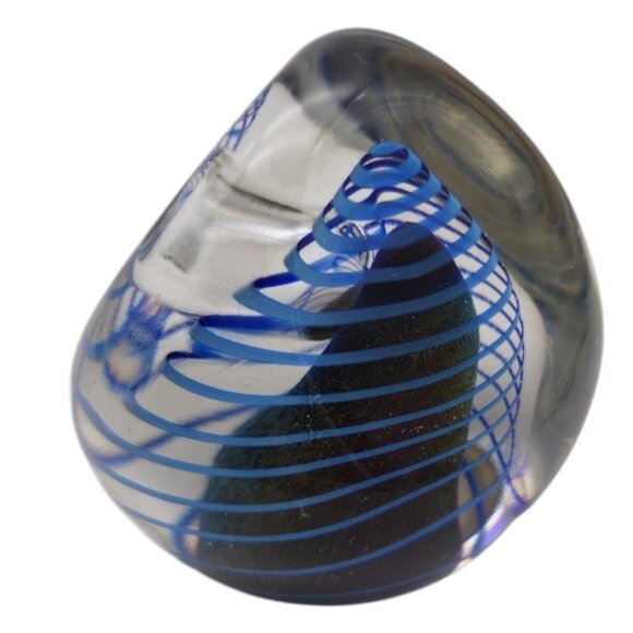 Robert Eickholt Signed 1989 Paperweight 3" Blue Chasm Swirl Vintage Art Glass - Picture 4 of 8